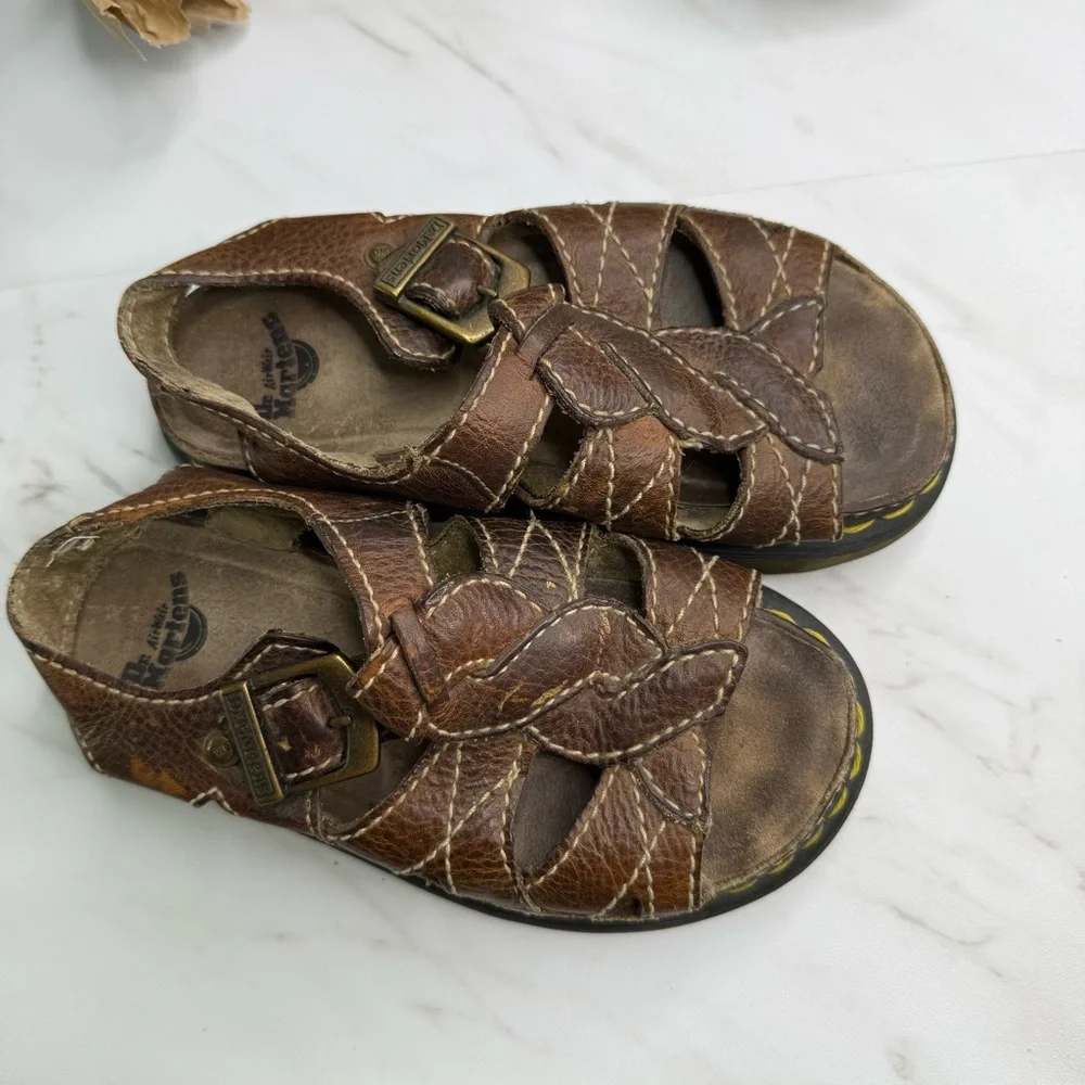 Vtg 1990's Dr. Martens D10715 Brown Leather Braided Chunky Platform Sandals - Picture 10 of 12